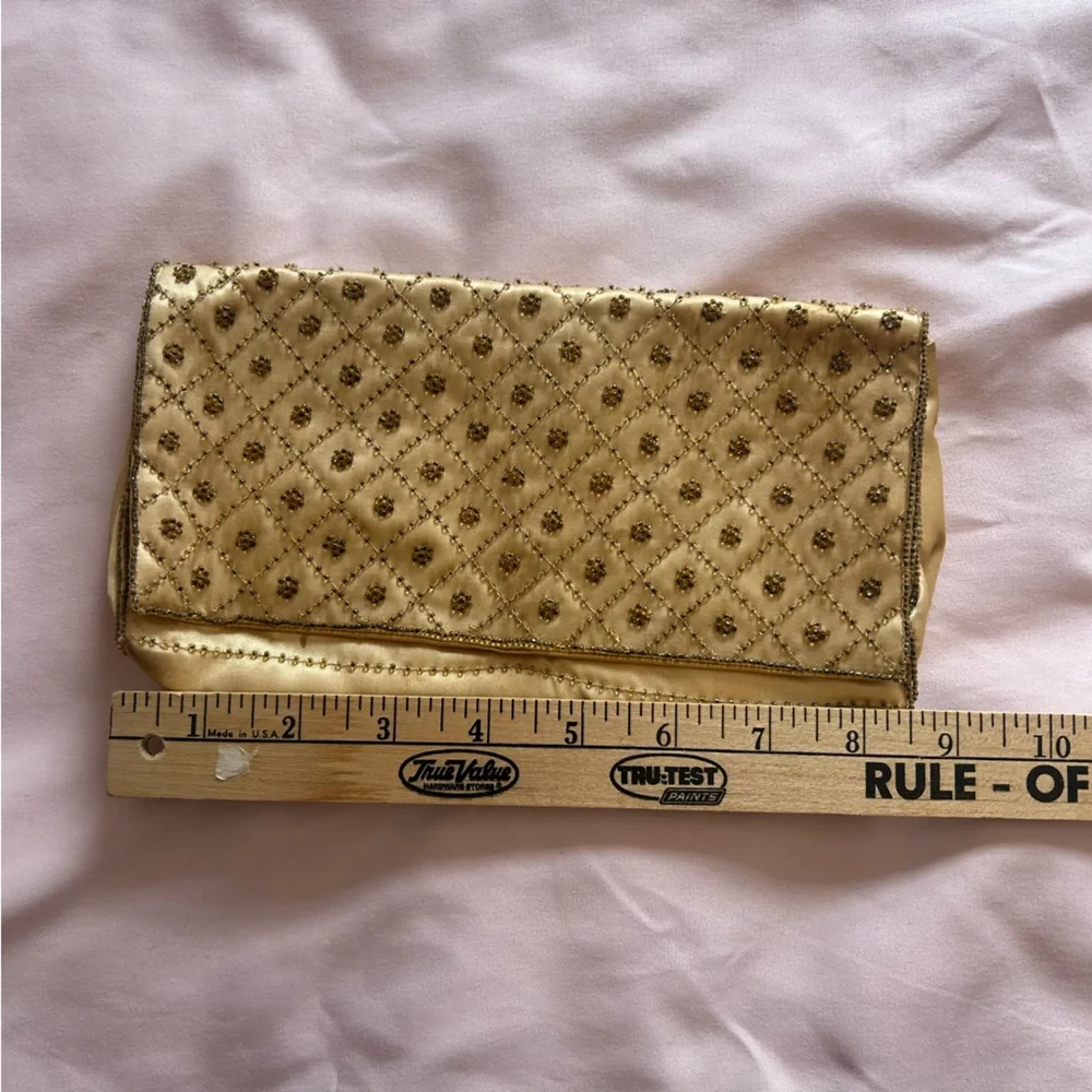 Vintage Beaded Satin Yellow Evening Clutch - La Regale